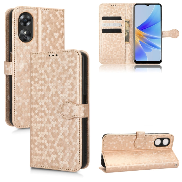 For OPPO A17 Honeycomb Dot Texture Leather Phone Case