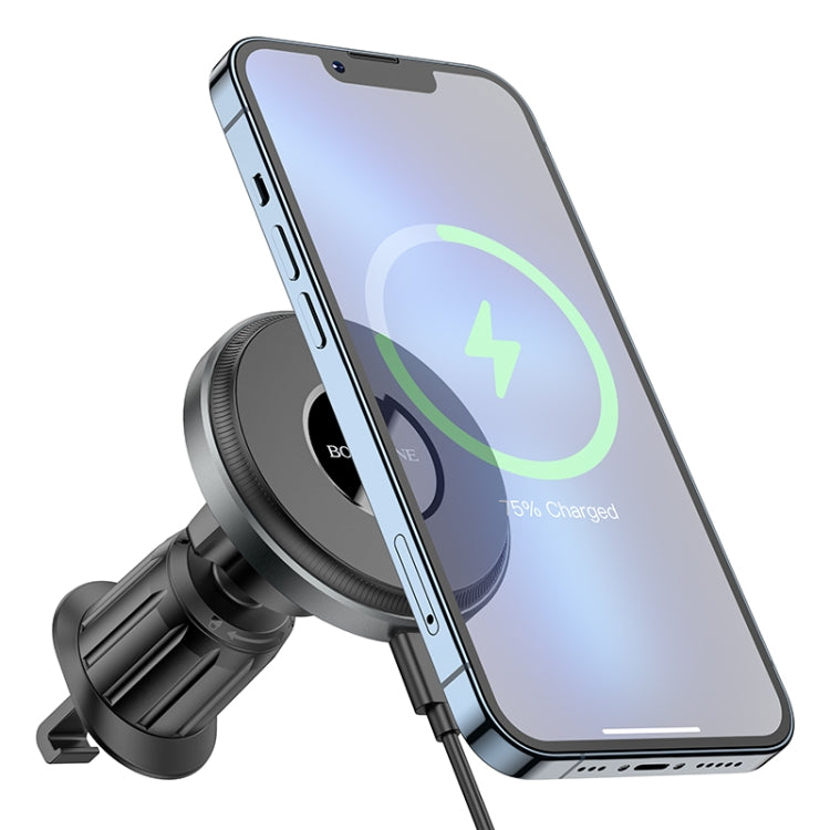 Borofone BH202 Seaside Magnetic Wireless Fast Charging Car Holder(Metal Grey)