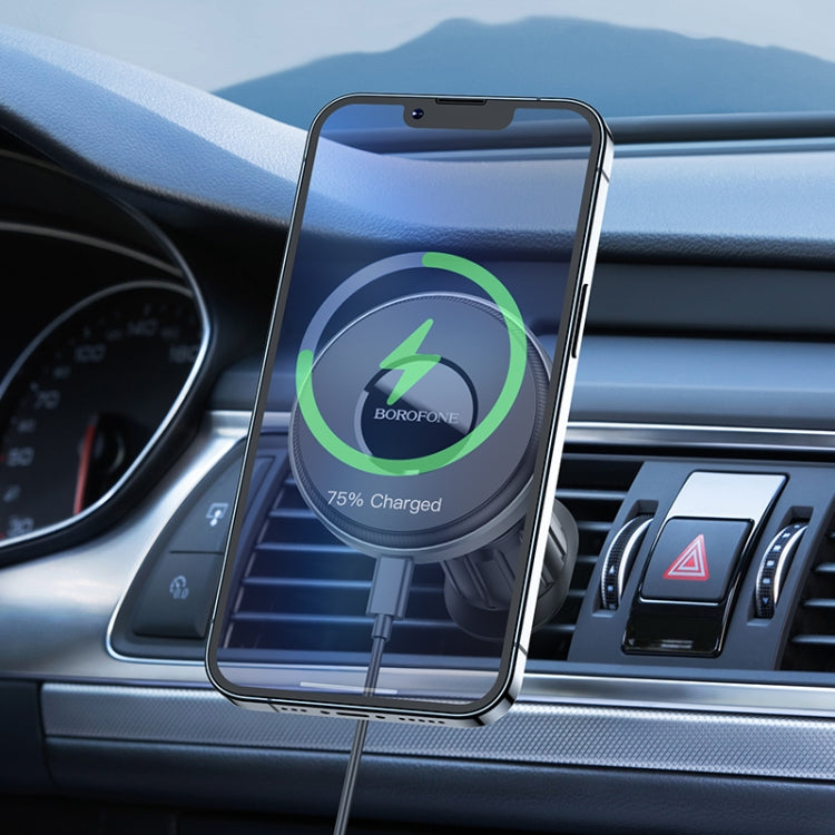 Borofone BH202 Seaside Magnetic Wireless Fast Charging Car Holder(Metal Grey)