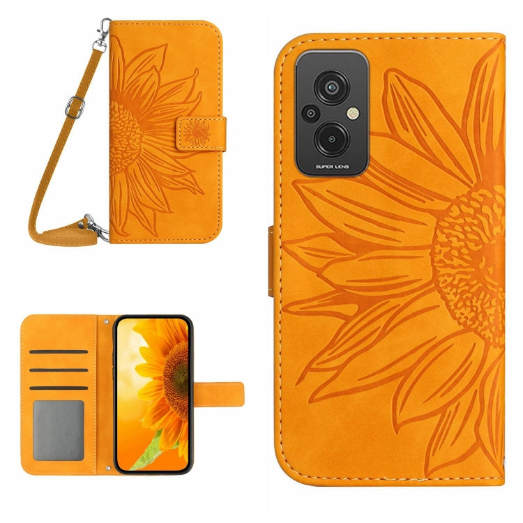 For Xiaomi Redmi 11 Prime 4G Skin Feel Sun Flower Pattern Flip Leather Phone Case with Lanyard
