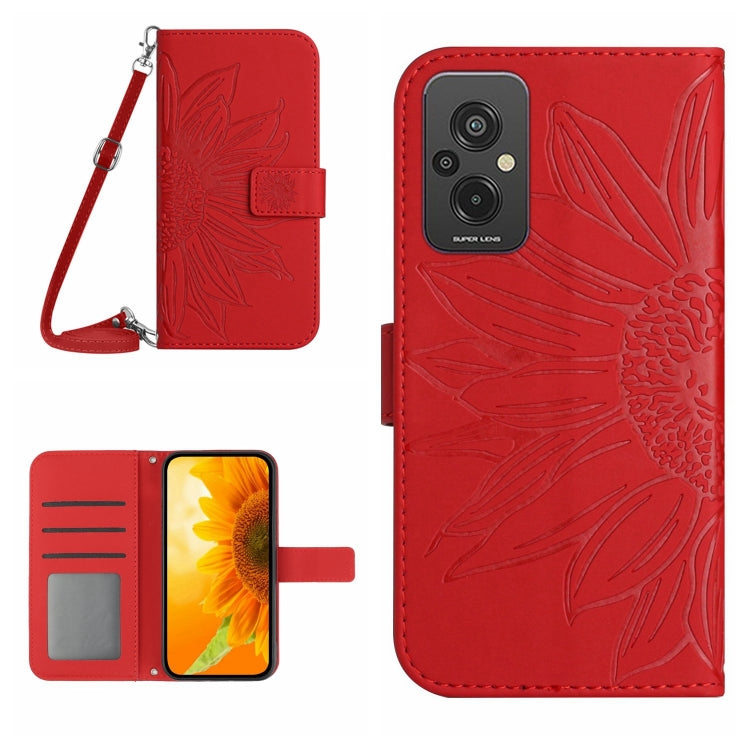 For Xiaomi Redmi 11 Prime 4G Skin Feel Sun Flower Pattern Flip Leather Phone Case with Lanyard