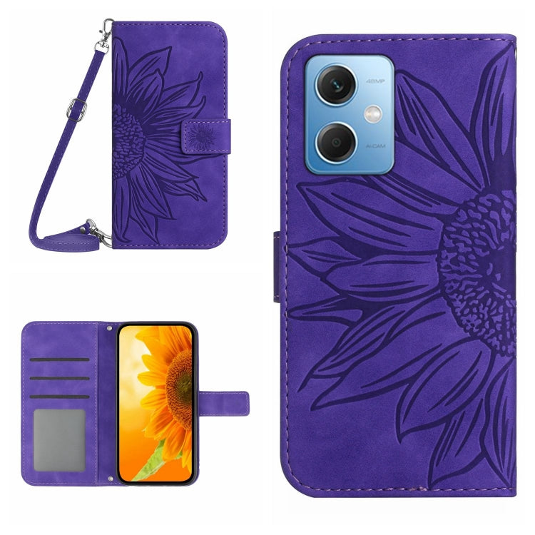 For Xiaomi Redmi Note 12 China Skin Feel Sun Flower Pattern Flip Leather Phone Case with Lanyard