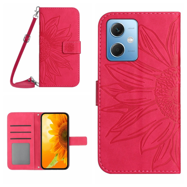 For Xiaomi Redmi Note 12 China Skin Feel Sun Flower Pattern Flip Leather Phone Case with Lanyard