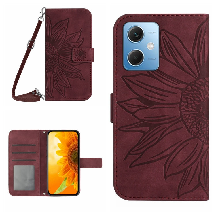 For Xiaomi Redmi Note 12 China Skin Feel Sun Flower Pattern Flip Leather Phone Case with Lanyard