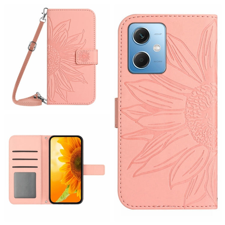 For Xiaomi Redmi Note 12 China Skin Feel Sun Flower Pattern Flip Leather Phone Case with Lanyard