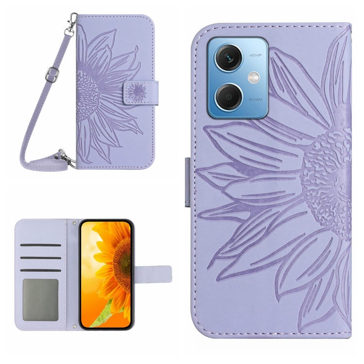 For Xiaomi Redmi Note 12 China Skin Feel Sun Flower Pattern Flip Leather Phone Case with Lanyard