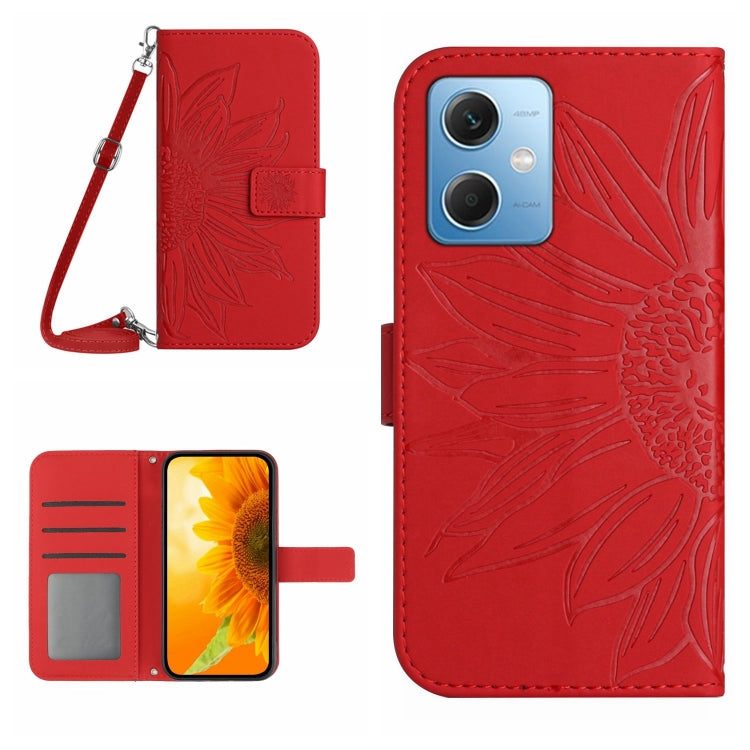 For Xiaomi Redmi Note 12 China Skin Feel Sun Flower Pattern Flip Leather Phone Case with Lanyard