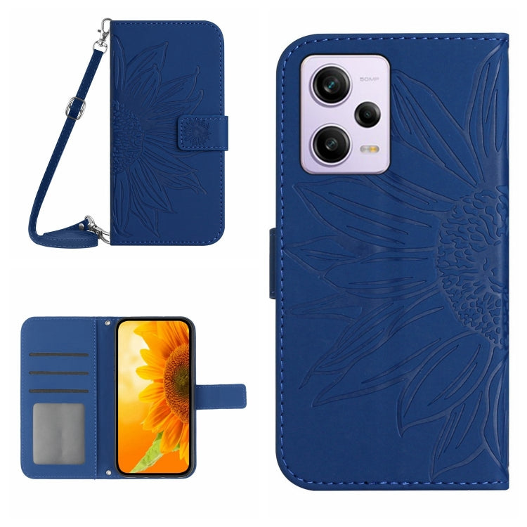 For Xiaomi Redmi Note 12 Pro 5G China Skin Feel Sun Flower Pattern Flip Leather Phone Case with Lanyard