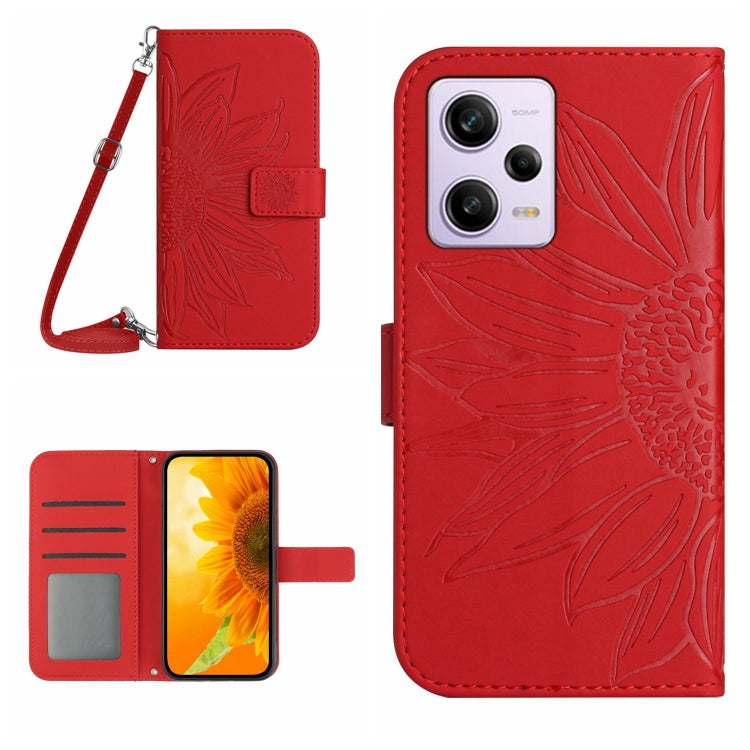 For Xiaomi Redmi Note 12 Pro 5G China Skin Feel Sun Flower Pattern Flip Leather Phone Case with Lanyard