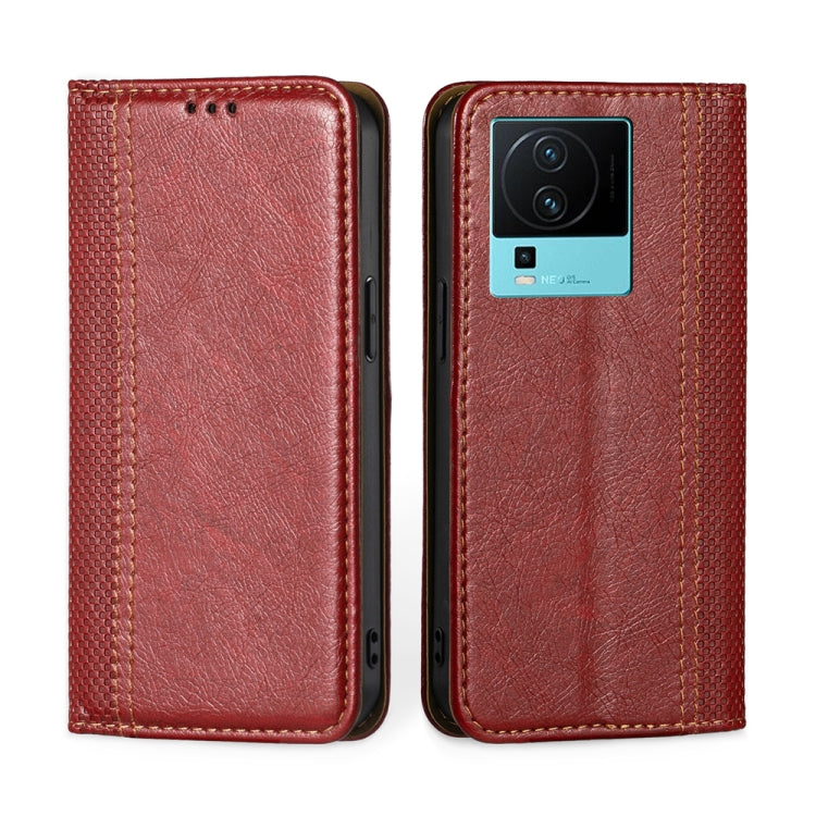 For vivo iQOO Neo7 Grid Texture Magnetic Flip Leather Phone Case