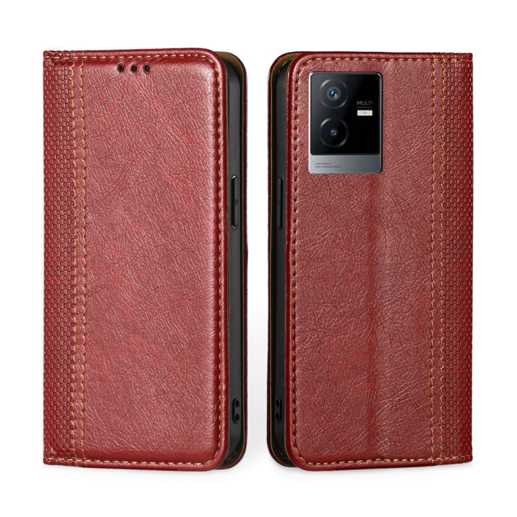 For vivo T2x 5G/Y73t/iQOO Z6x Grid Texture Magnetic Flip Leather Phone Case