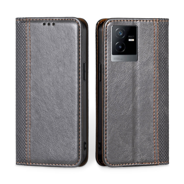 For vivo T2x 5G/Y73t/iQOO Z6x Grid Texture Magnetic Flip Leather Phone Case
