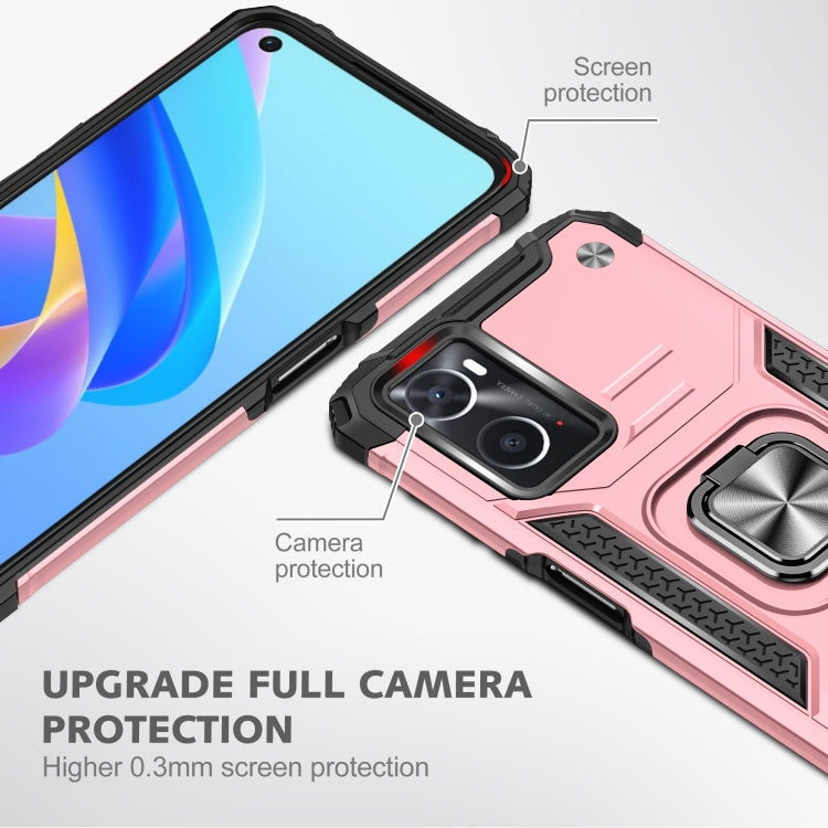 For OPPO A36 / A76 Magnetic Armor Shockproof TPU + PC Phone Case with Metal Ring Holder