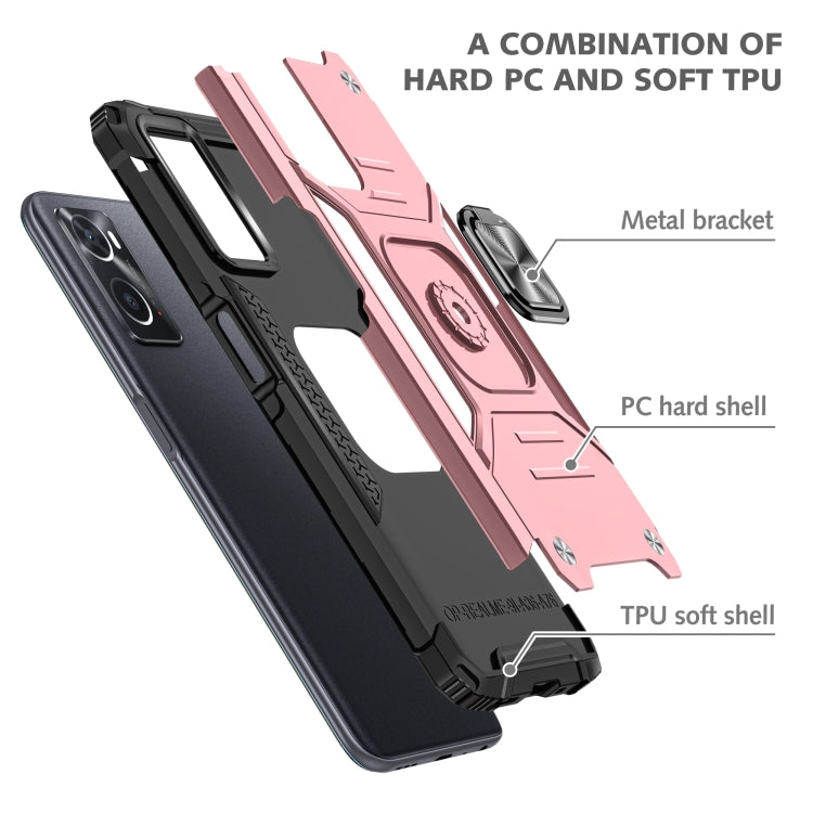 For OPPO A36 / A76 Magnetic Armor Shockproof TPU + PC Phone Case with Metal Ring Holder