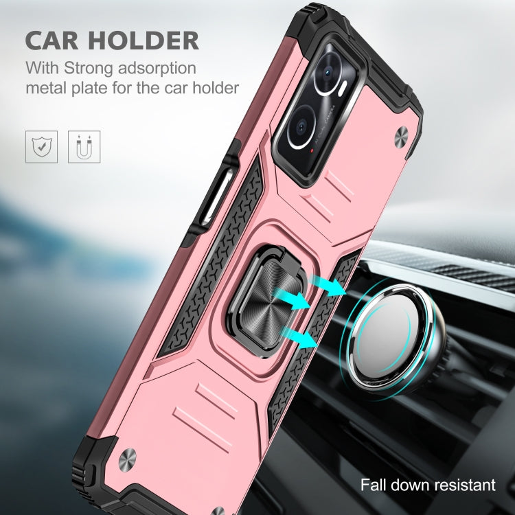 For OPPO A36 / A76 Magnetic Armor Shockproof TPU + PC Phone Case with Metal Ring Holder