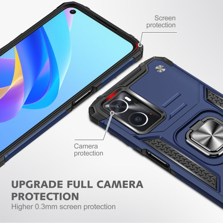 For OPPO A36 / A76 Magnetic Armor Shockproof TPU + PC Phone Case with Metal Ring Holder