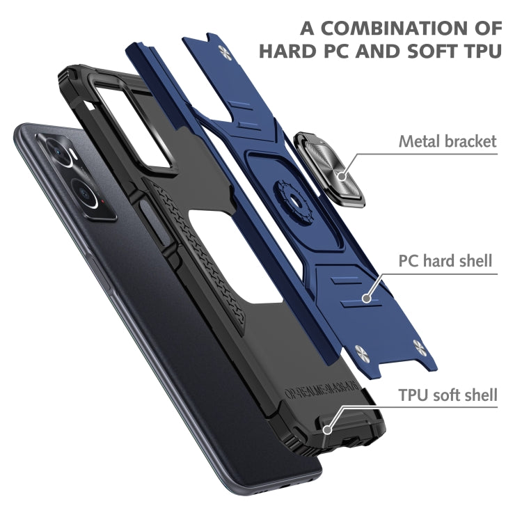 For OPPO A36 / A76 Magnetic Armor Shockproof TPU + PC Phone Case with Metal Ring Holder