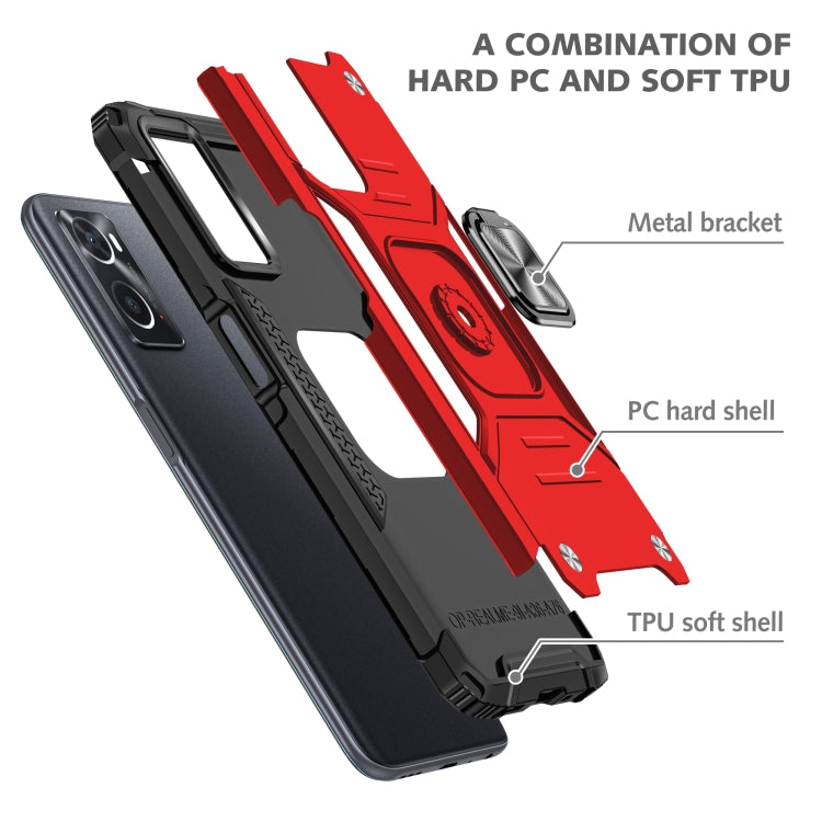 For OPPO A36 / A76 Magnetic Armor Shockproof TPU + PC Phone Case with Metal Ring Holder