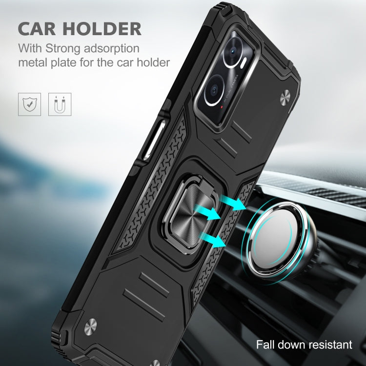 For OPPO A36 / A76 Magnetic Armor Shockproof TPU + PC Phone Case with Metal Ring Holder