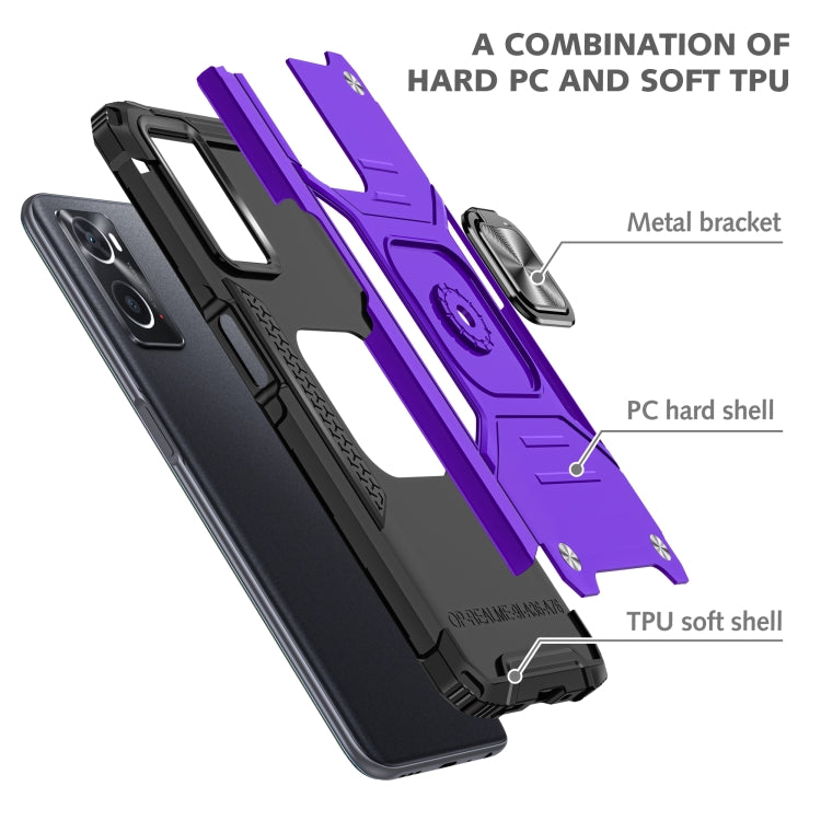 For OPPO A36 / A76 Magnetic Armor Shockproof TPU + PC Phone Case with Metal Ring Holder