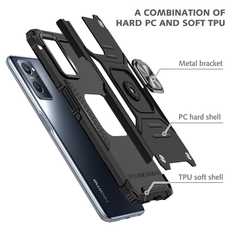 For Realme 9i Magnetic Armor Shockproof TPU + PC Phone Case with Metal Ring Holder