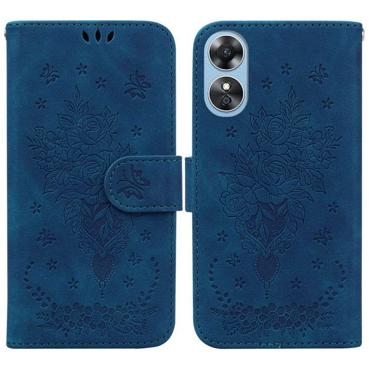 For OPPO A17 Butterfly Rose Embossed Leather Phone Case