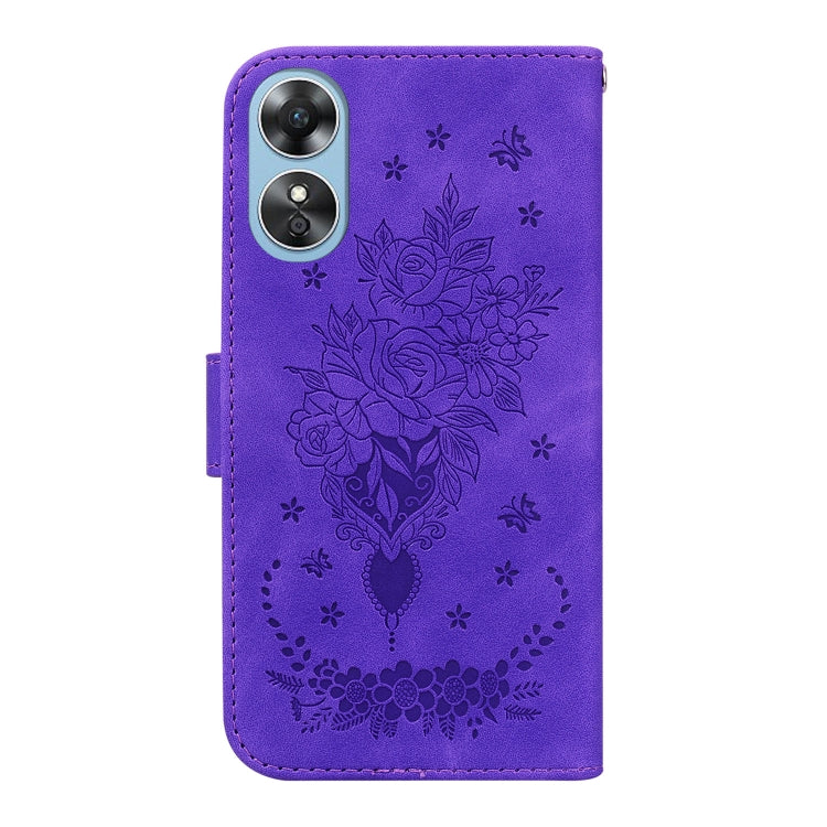 For OPPO A17 Butterfly Rose Embossed Leather Phone Case