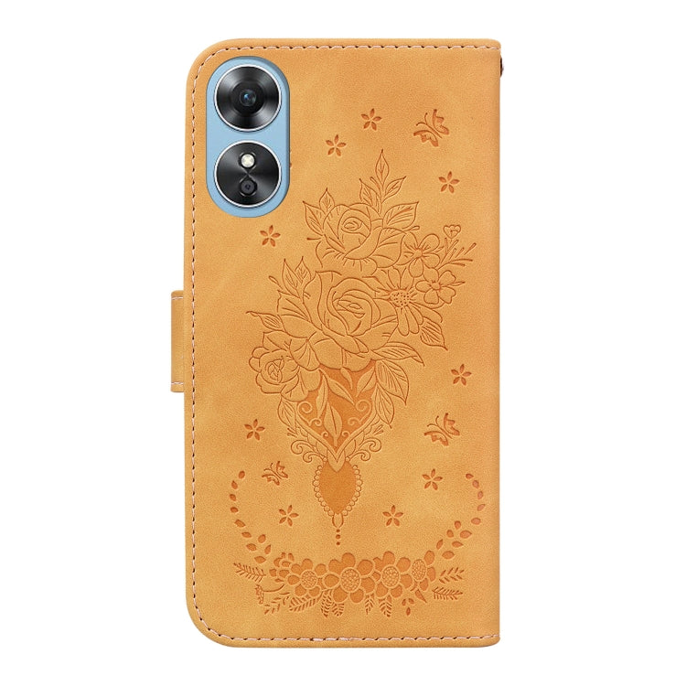 For OPPO A17 Butterfly Rose Embossed Leather Phone Case