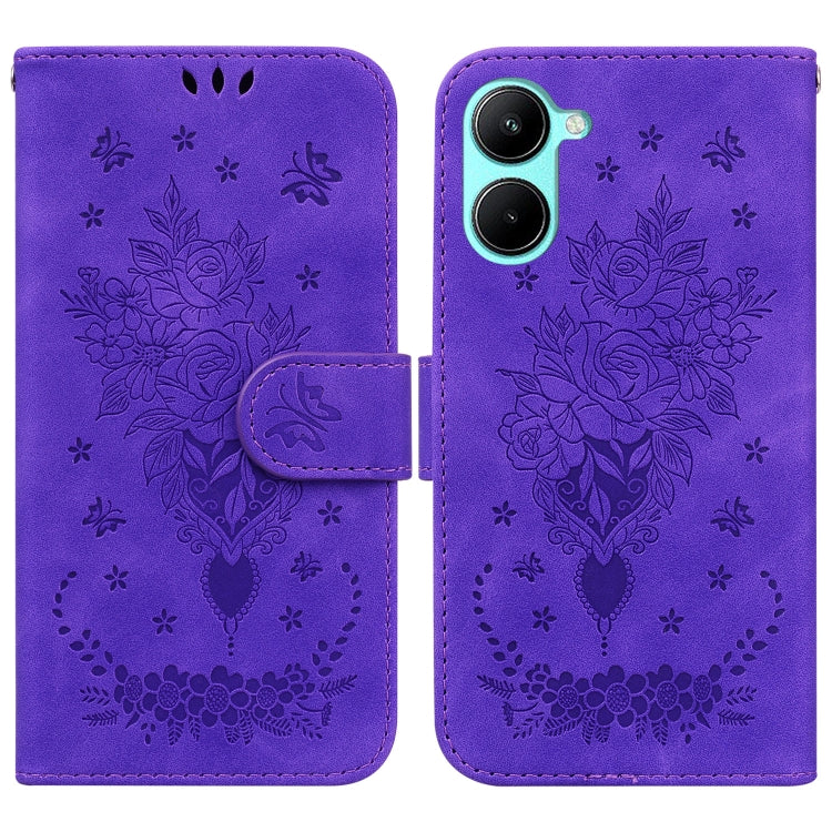 For Realme C33 Butterfly Rose Embossed Leather Phone Case