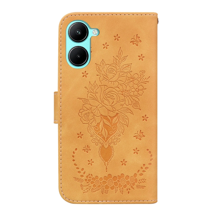 For Realme C33 Butterfly Rose Embossed Leather Phone Case