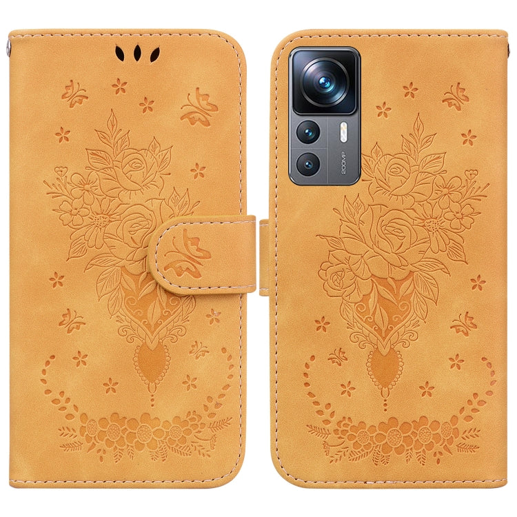 For Xiaomi 12T Pro Butterfly Rose Embossed Leather Phone Case