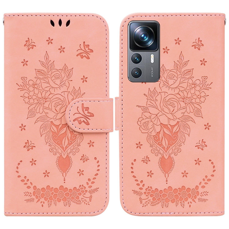 For Xiaomi 12T Pro Butterfly Rose Embossed Leather Phone Case