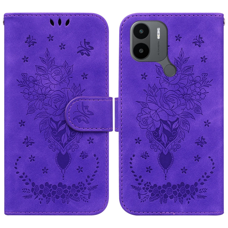 For Xiaomi Redmi A1+ Butterfly Rose Embossed Leather Phone Case
