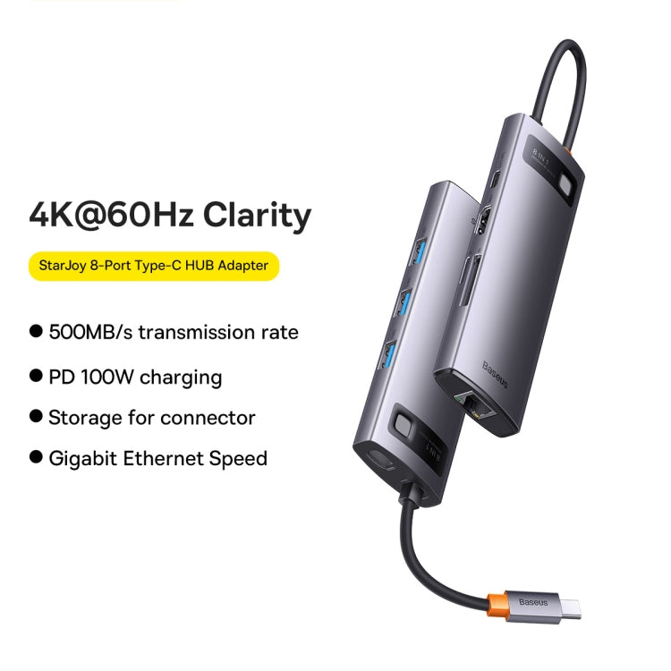 Baseus StarJoy Multifunctional 8-Port USB-C / Type-C HUB Adapter(Grey)