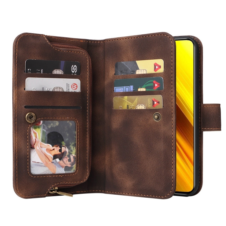For Xiaomi Poco X3 NFC Multifunctional Card Slot Zipper Wallet Leather Phone Case