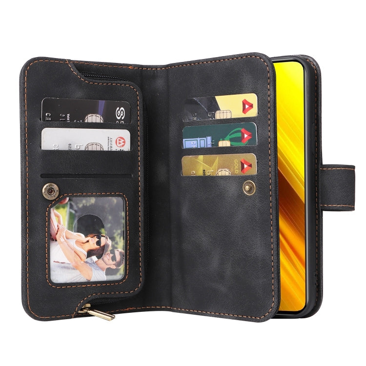 For Xiaomi Poco X3 NFC Multifunctional Card Slot Zipper Wallet Leather Phone Case