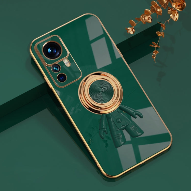 For Xiaomi 12T Pro 6D Plating Astronaut Ring Kickstand Phone Case