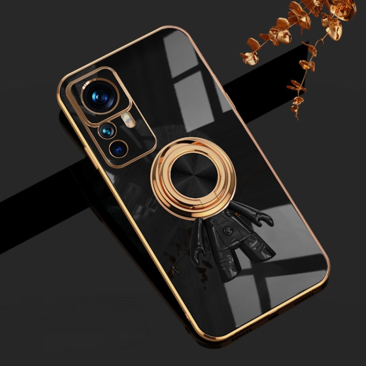 For Xiaomi 12T Pro 6D Plating Astronaut Ring Kickstand Phone Case