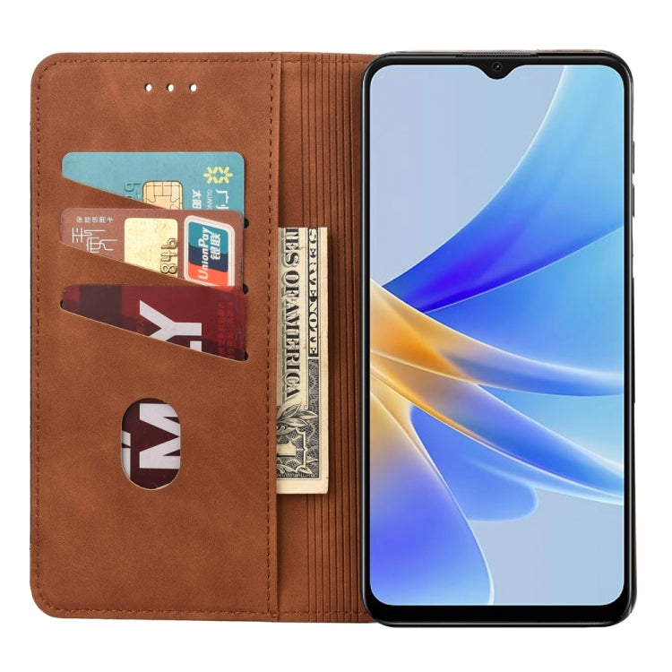 For OPPO A17 Skin Feel Splicing Leather Phone Case