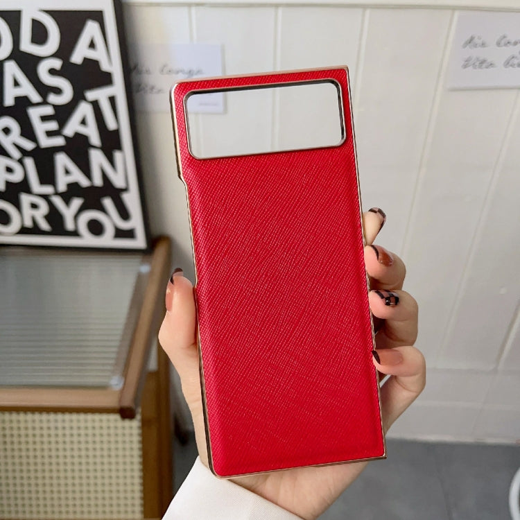 For Xiaomi Mix Fold 2 Nano Electroplating Cross Texture Genuine Leather Phone Case