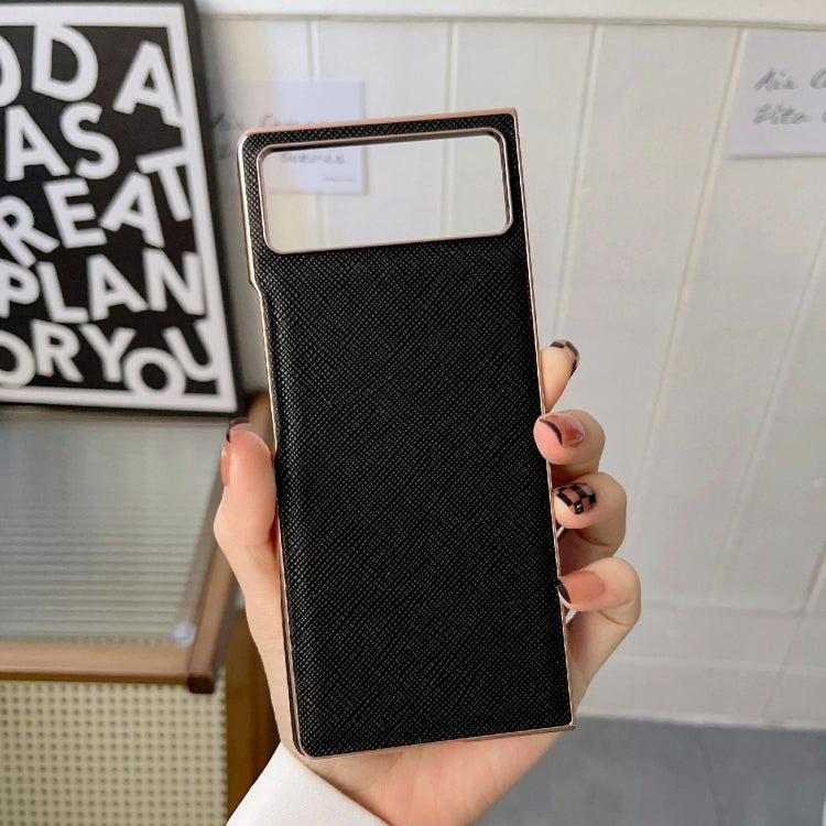 For Xiaomi Mix Fold 2 Nano Electroplating Cross Texture Genuine Leather Phone Case