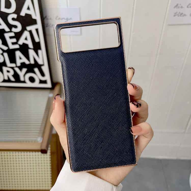 For Xiaomi Mix Fold 2 Nano Electroplating Cross Texture Genuine Leather Phone Case