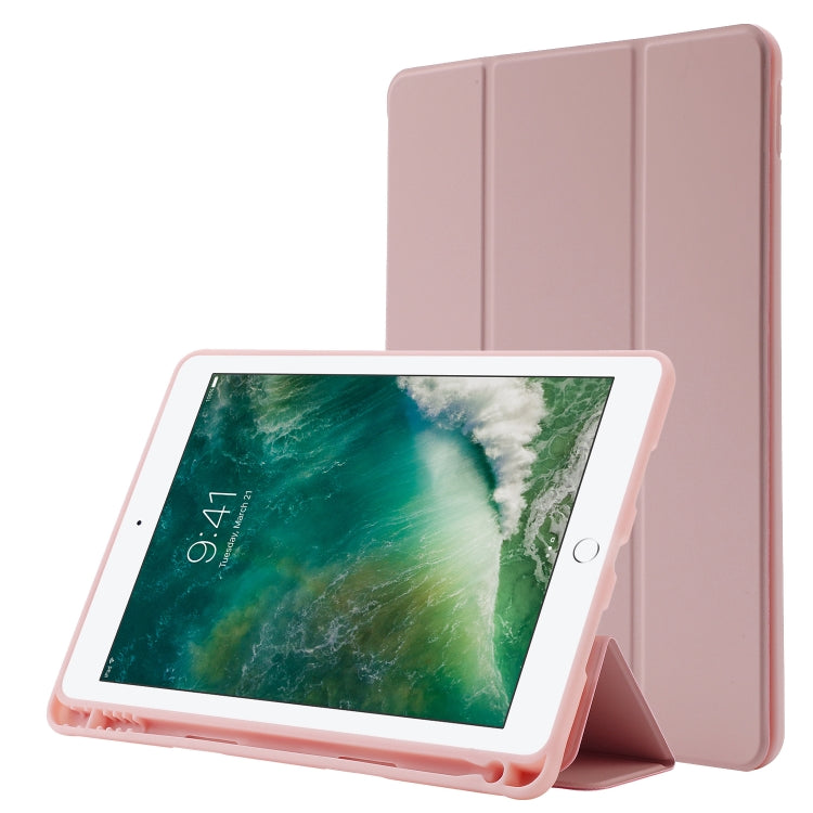 Skin Feel Pen Holder Tri-fold Tablet Leather Case For iPad 10.2 2019 / iPad 10.2 2020 / iPad Air 3 / iPad Pro 10.5