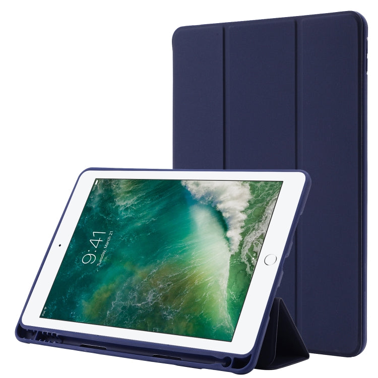 Skin Feel Pen Holder Tri-fold Tablet Leather Case For iPad 10.2 2019 / iPad 10.2 2020 / iPad Air 3 / iPad Pro 10.5