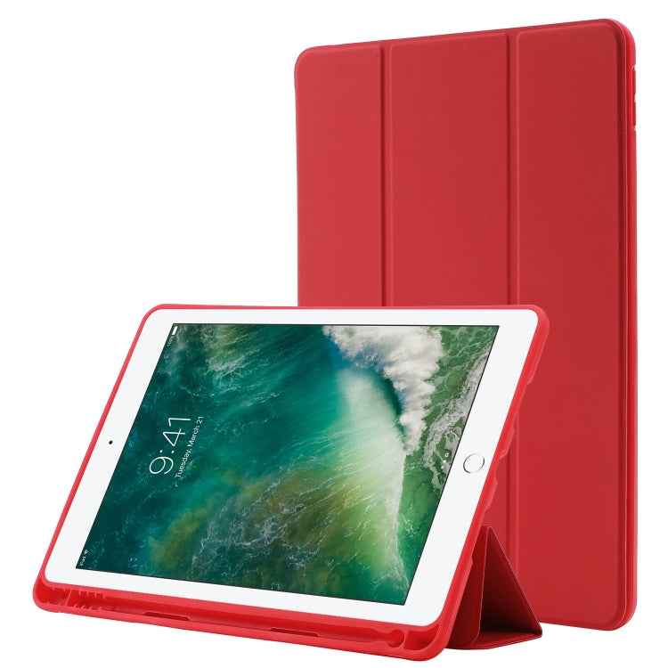 Skin Feel Pen Holder Tri-fold Tablet Leather Case For iPad 10.2 2019 / iPad 10.2 2020 / iPad Air 3 / iPad Pro 10.5