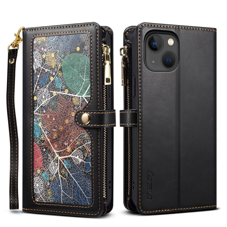 For iPhone 14 ESEBLE Star Series Lanyard Zipper Wallet RFID Leather Case
