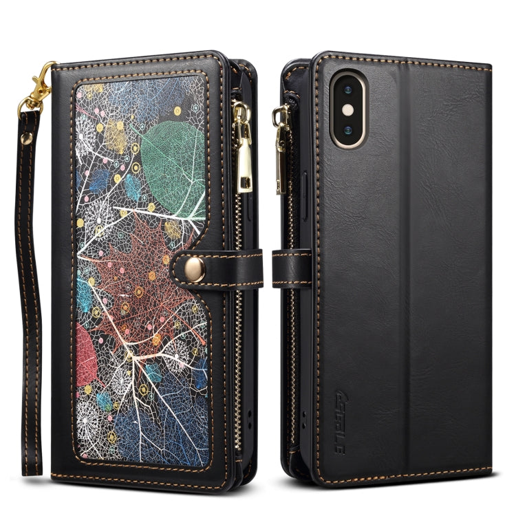 For iPhone XR ESEBLE Star Series Lanyard Zipper Wallet RFID Leather Case