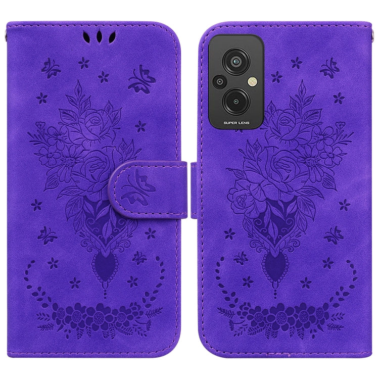 For Xiaomi Redmi 11 Prime 4G Butterfly Rose Embossed Leather Phone Case