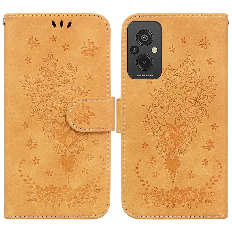 For Xiaomi Redmi 11 Prime 4G Butterfly Rose Embossed Leather Phone Case