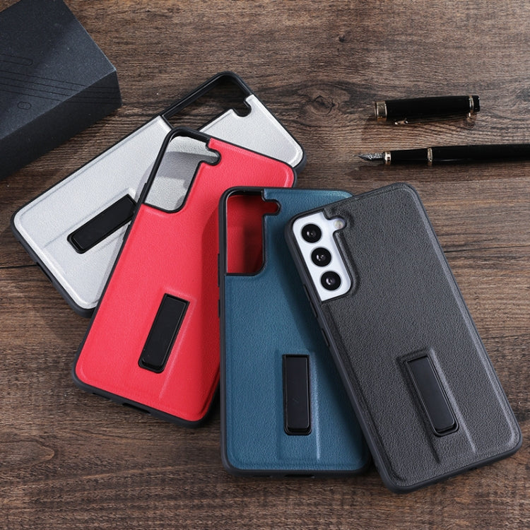 For Samsung Galaxy S23 5G PU Cover Metal Holder Phone Case